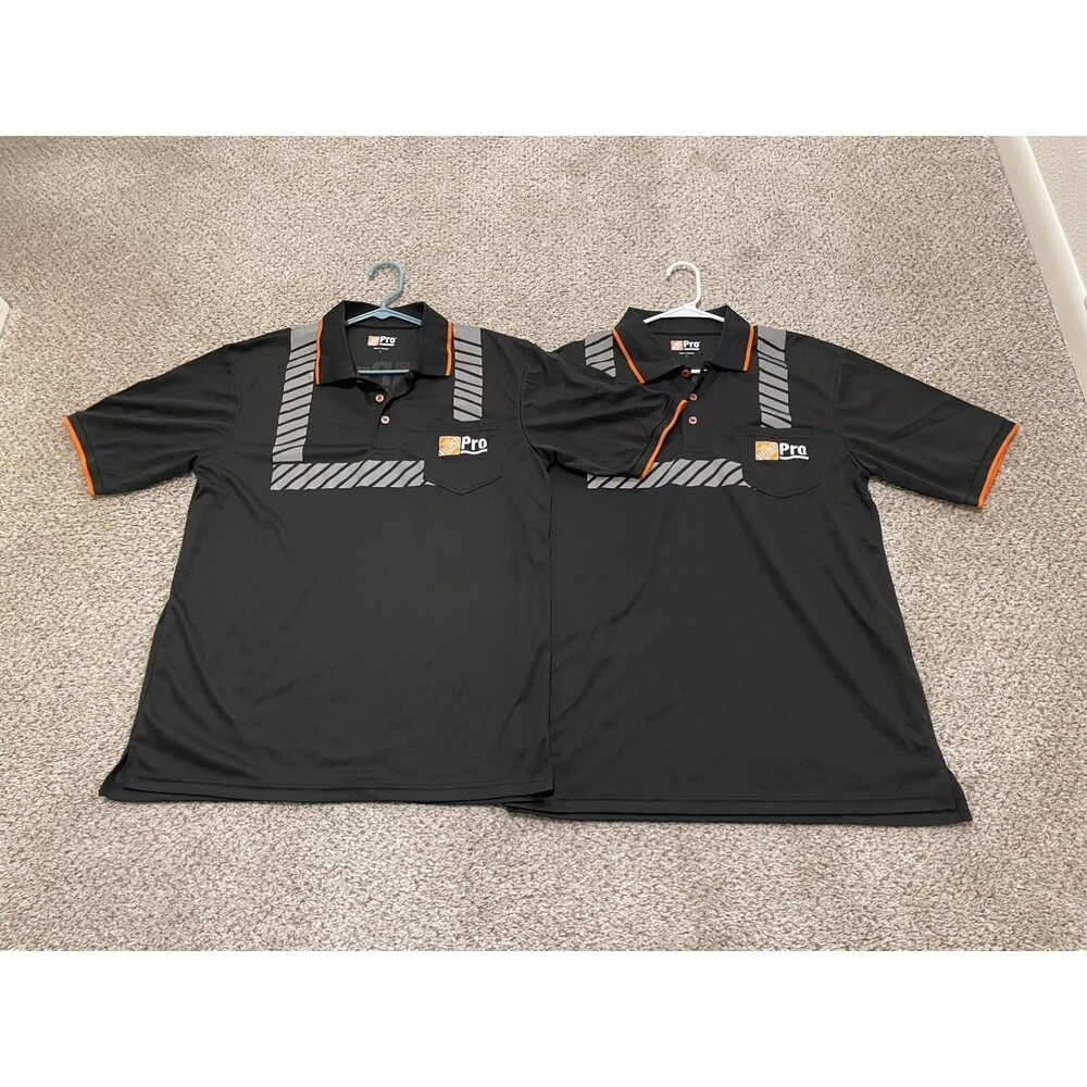 Home Depot Pro Delivery Polo W/Reflective Tape, Black, Lot of 2, men’s sz large